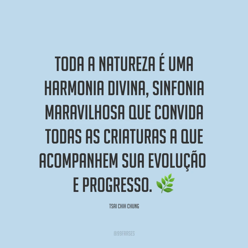 Toda a natureza é uma harmonia divina, sinfonia maravilhosa que convida todas as criaturas a que acompanhem sua evolução e progresso. ?