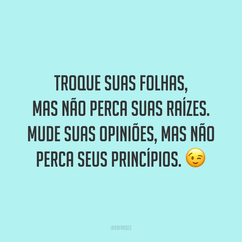 Troque suas folhas, mas não perca suas raízes. Mude suas opiniões, mas não perca seus princípios. 😉