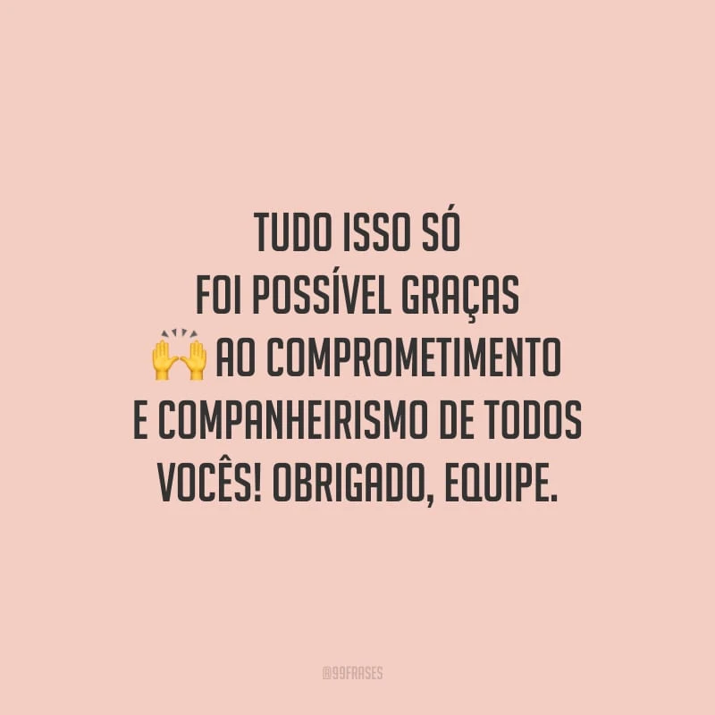 Tudo isso só foi possível graças ao comprometimento e companheirismo de todos vocês! Obrigada, equipe.