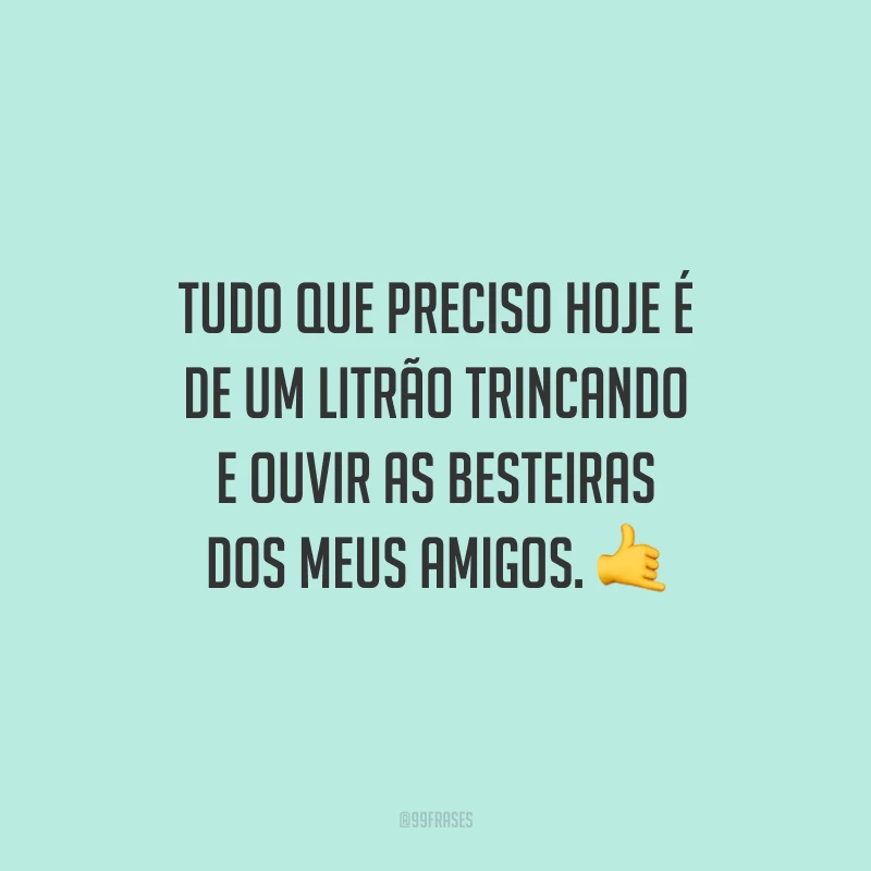 Tudo que preciso hoje é de um litrão trincando e ouvir as besteiras dos meus amigos.