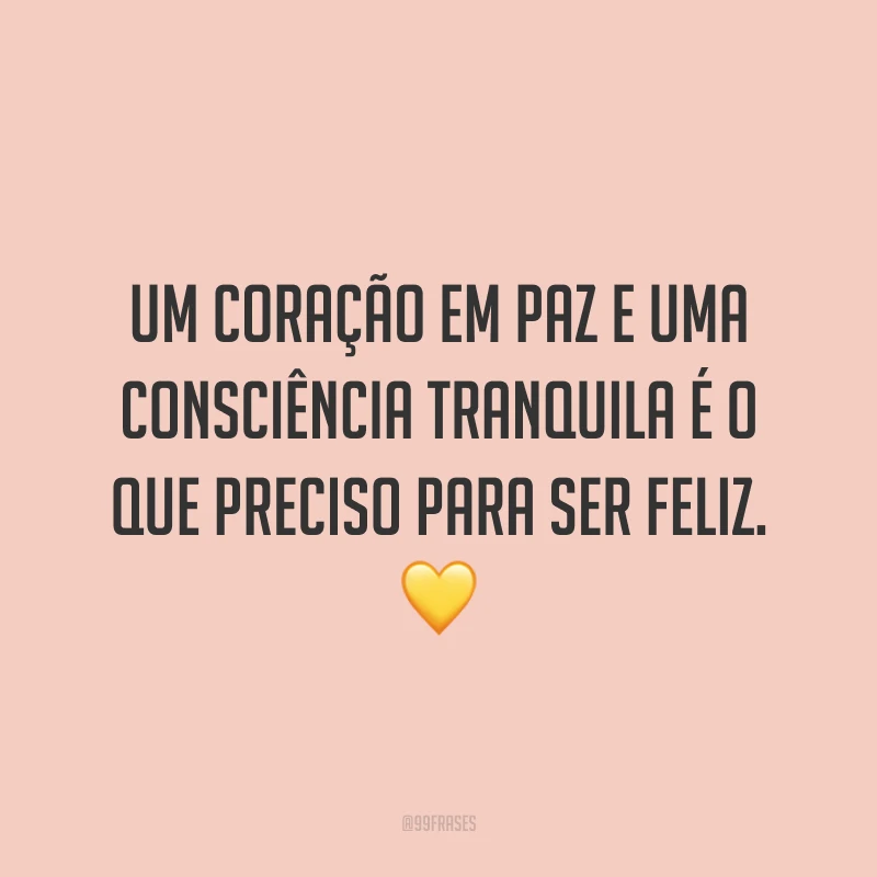 Um coração em paz e uma consciência tranquila é o que preciso para ser feliz.