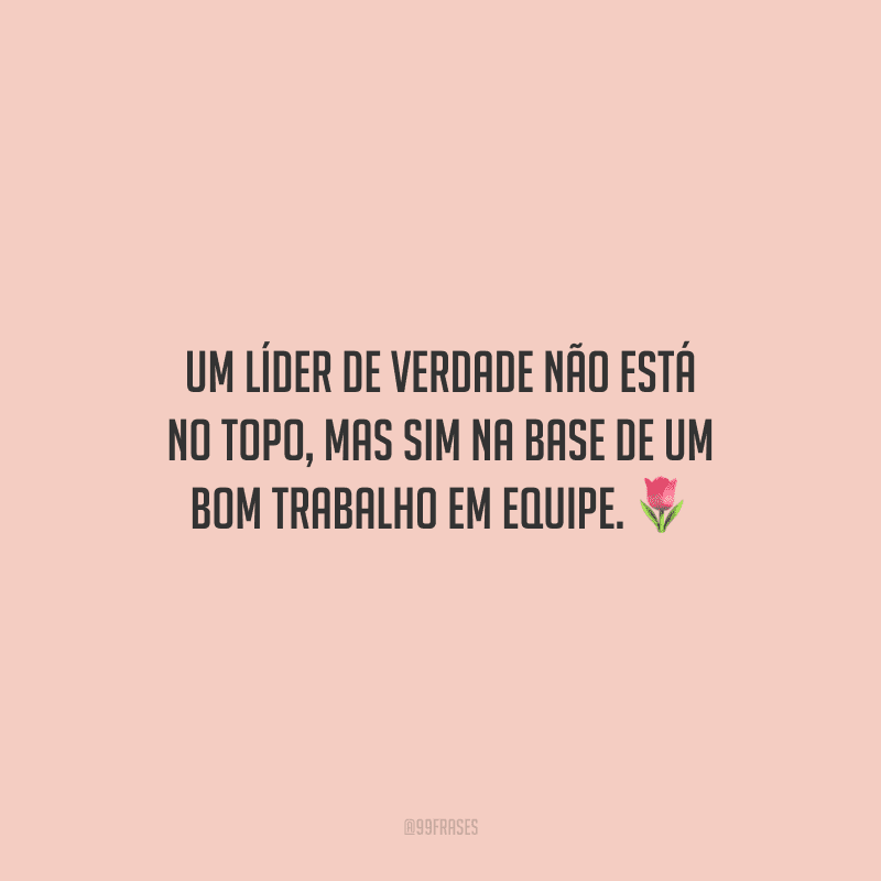 Um líder de verdade não está no topo, mas sim na base de um bom trabalho em equipe. 