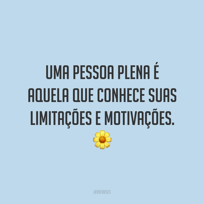 Uma pessoa plena é aquela que conhece suas limitações e motivações.