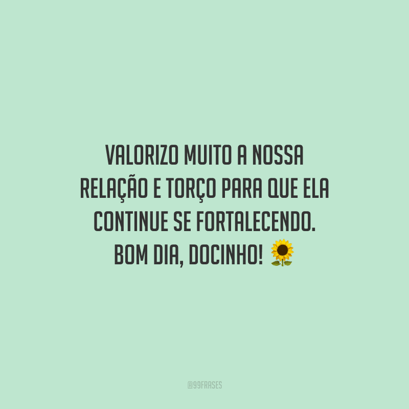 Valorizo muito a nossa relação e torço para que ela continue se fortalecendo. Bom dia, docinho!