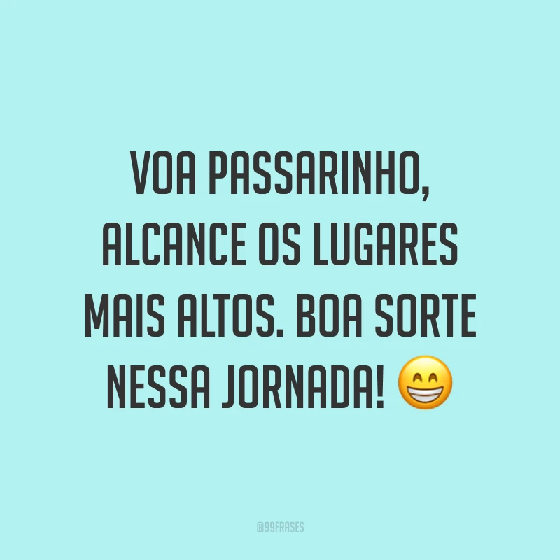 Voa passarinho, alcance os lugares mais altos. Boa sorte nessa jornada! 😁
