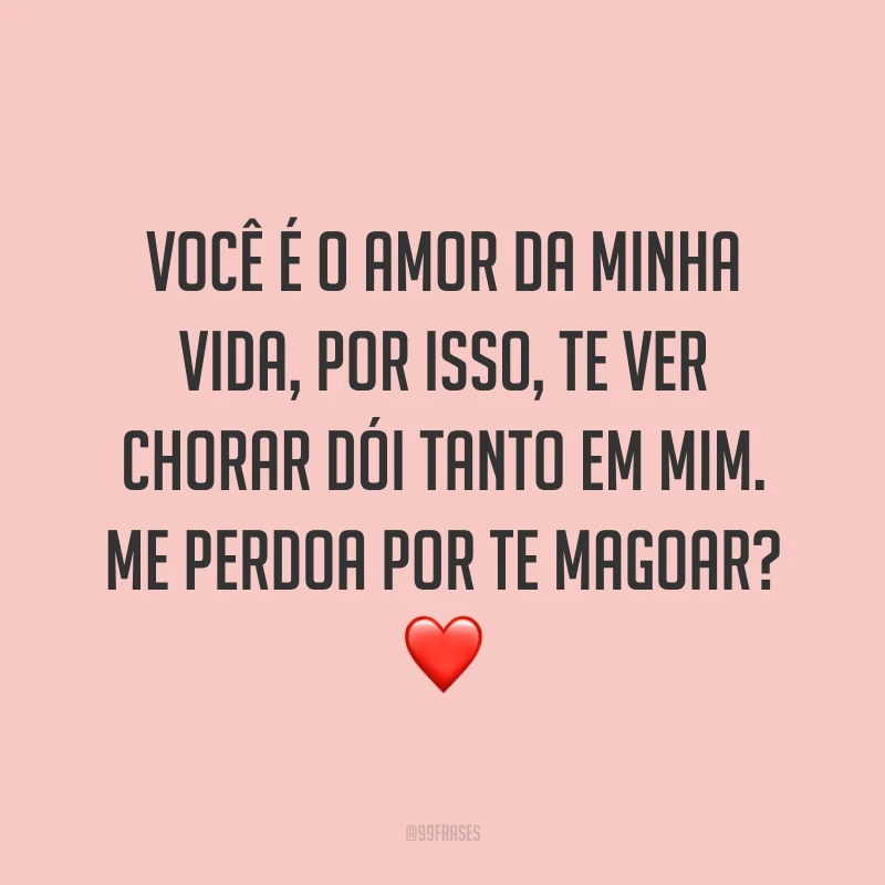 Você é o amor da minha vida, por isso, te ver chorar dói tanto em mim. Me perdoa por te magoar? ❤