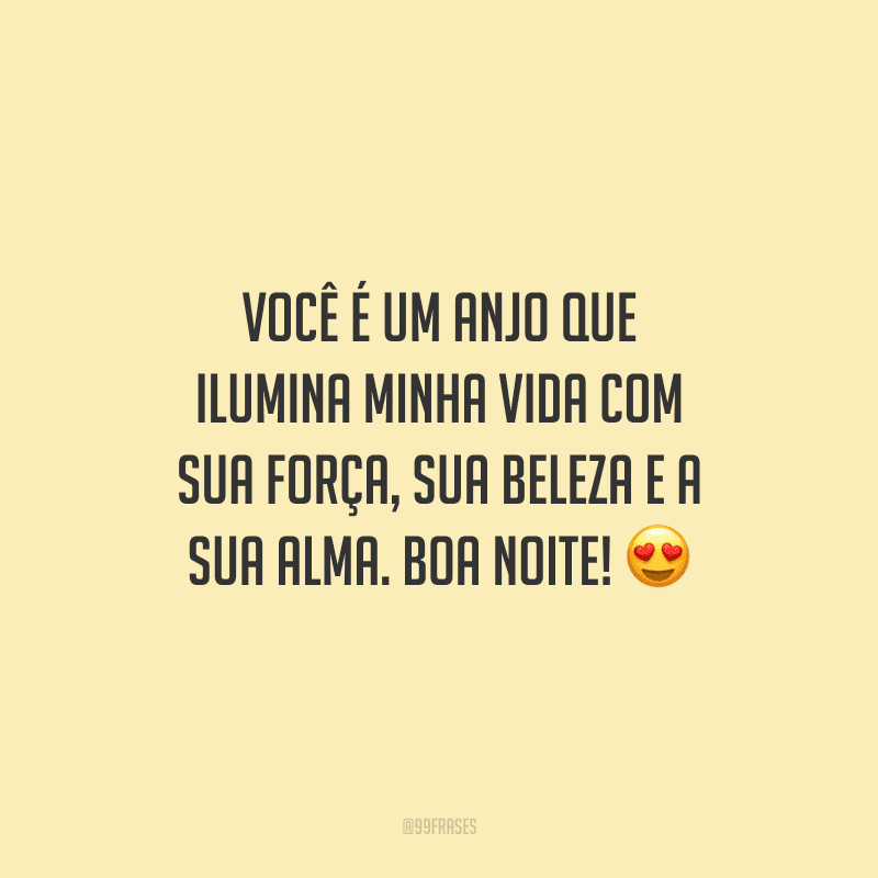 Você é um anjo que ilumina minha vida com sua força, sua beleza e a sua alma. Boa noite! 