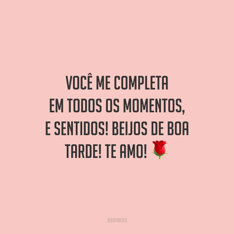 Você me completa em todos os momentos, e sentidos! Beijos de boa tarde! Te amo!