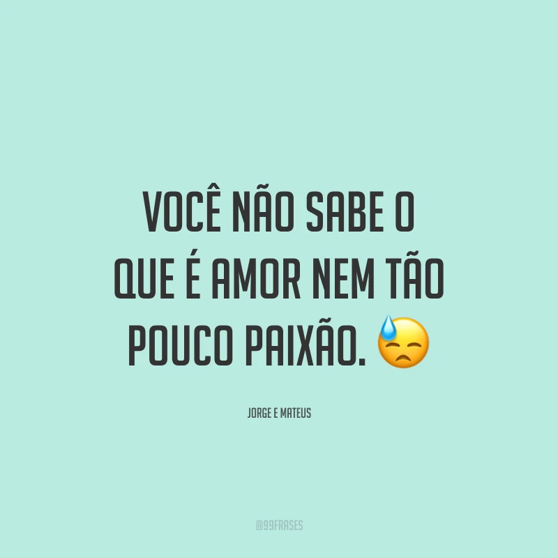 Você não sabe o que é amor nem tão pouco paixão. 😓