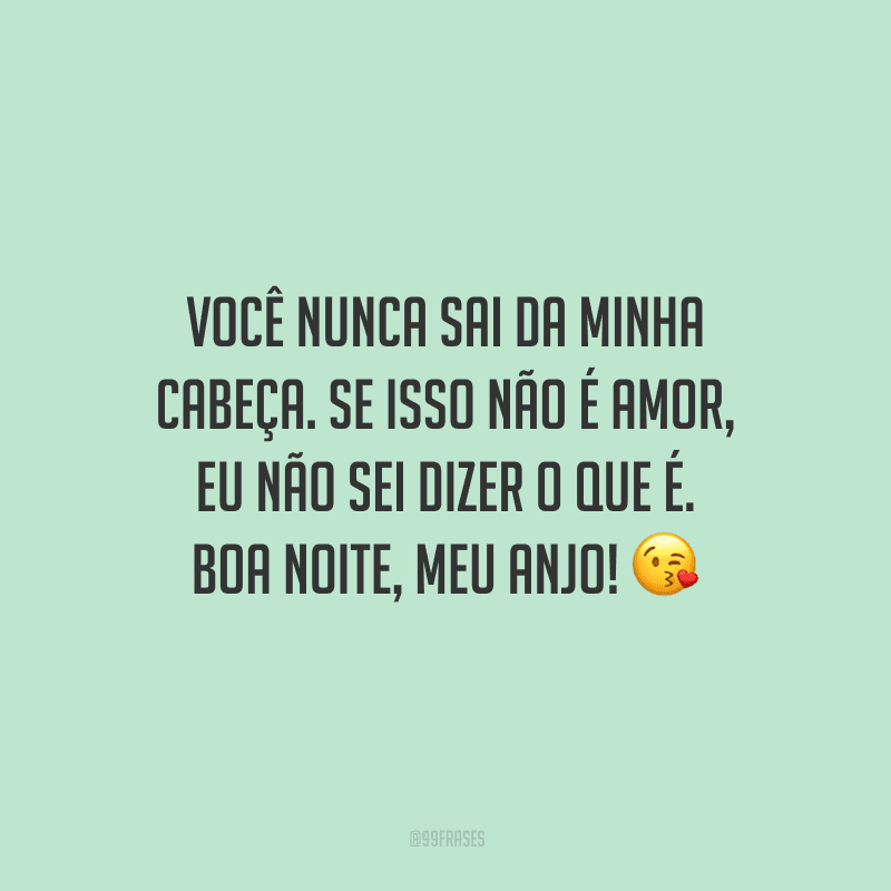 Você nunca sai da minha cabeça. Se isso não é amor, eu não sei dizer o que é. Boa noite, meu anjo! 
