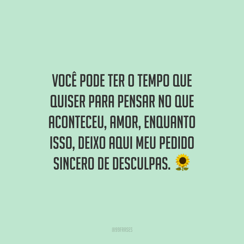 Você pode ter o tempo que quiser para pensar no que aconteceu, amor, enquanto isso, deixo aqui meu pedido sincero de desculpas.
