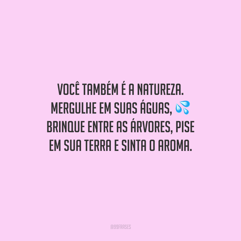 Você também é a natureza. Mergulhe em suas águas, brinque entre as árvores, pise em sua terra e sinta o aroma.