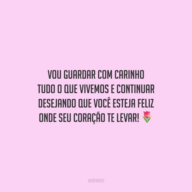 Vou guardar com carinho tudo o que vivemos e continuar desejando que você esteja feliz onde seu coração te levar!