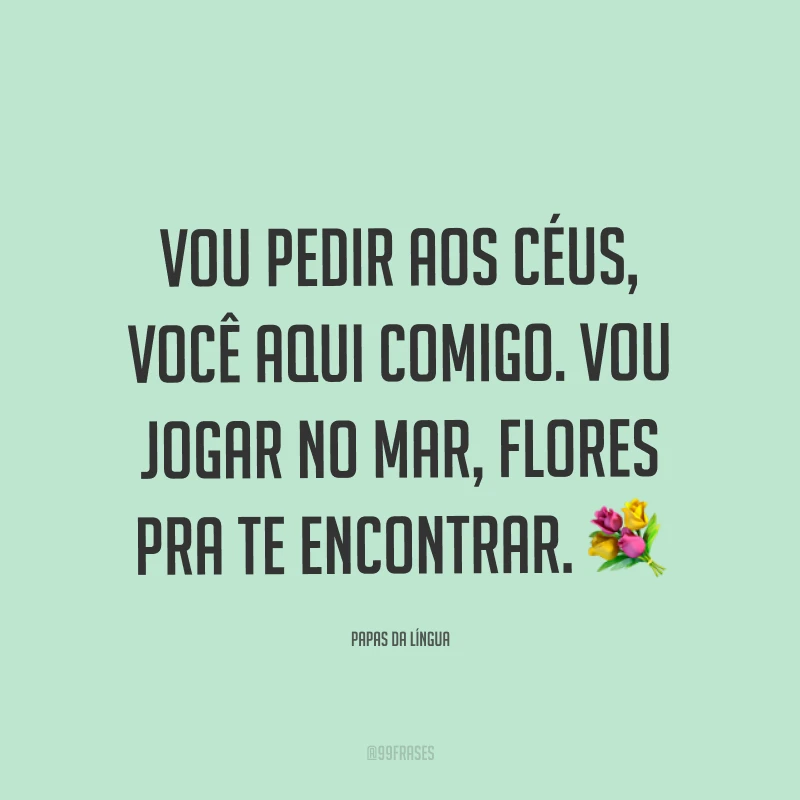 Vou pedir aos céus, você aqui comigo. Vou jogar no mar, flores pra te encontrar. ?