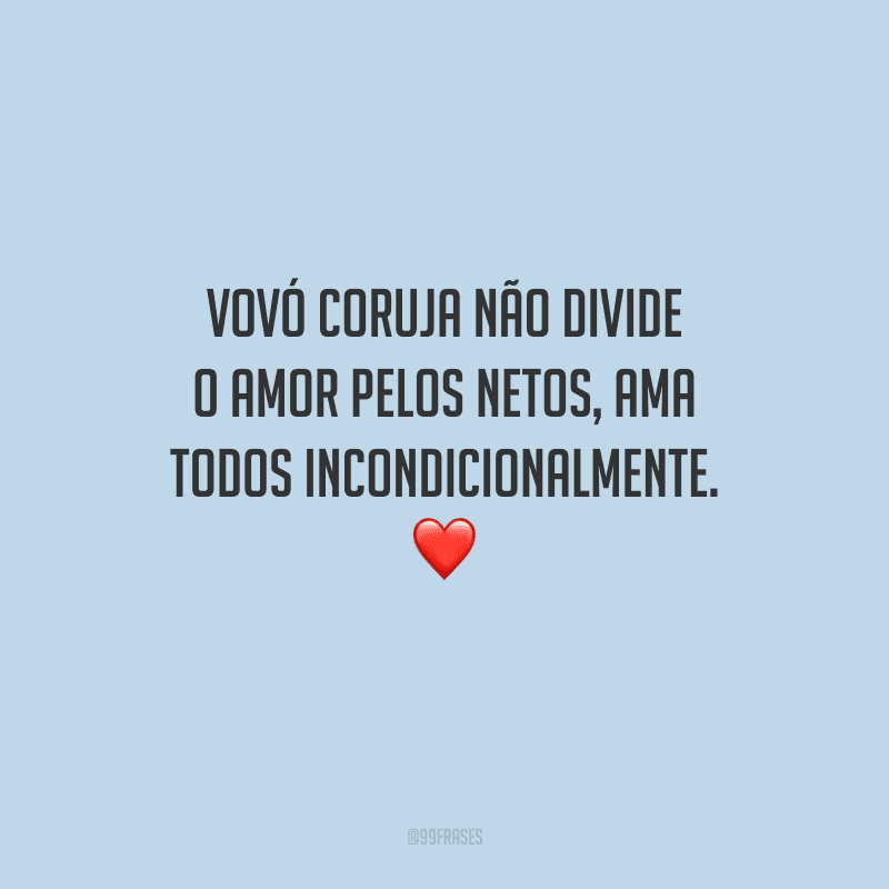 Vovó coruja não divide o amor pelos netos, ama todos incondicionalmente.