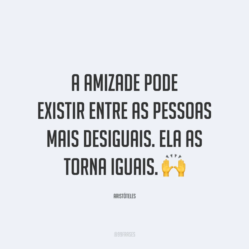 A amizade pode existir entre as pessoas mais desiguais. Ela as torna iguais. 🙌