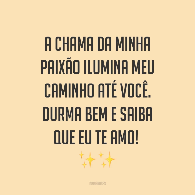 A chama da minha paixão ilumina meu caminho até você. Durma bem e saiba que eu te amo! ✨✨