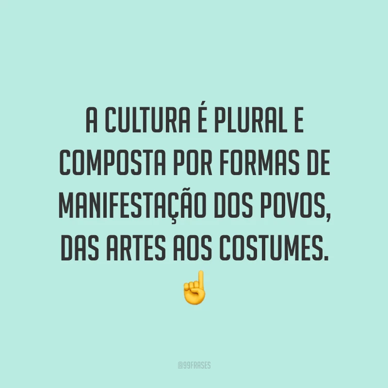 A cultura é plural e composta por formas de manifestação dos povos, das artes aos costumes. ☝️