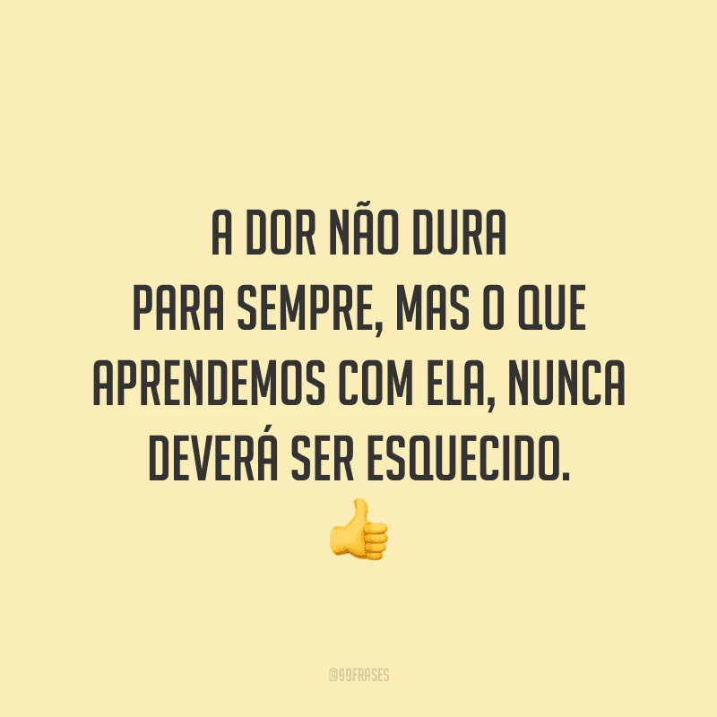 A dor não dura para sempre, mas o que aprendemos com ela, nunca deverá ser esquecido.