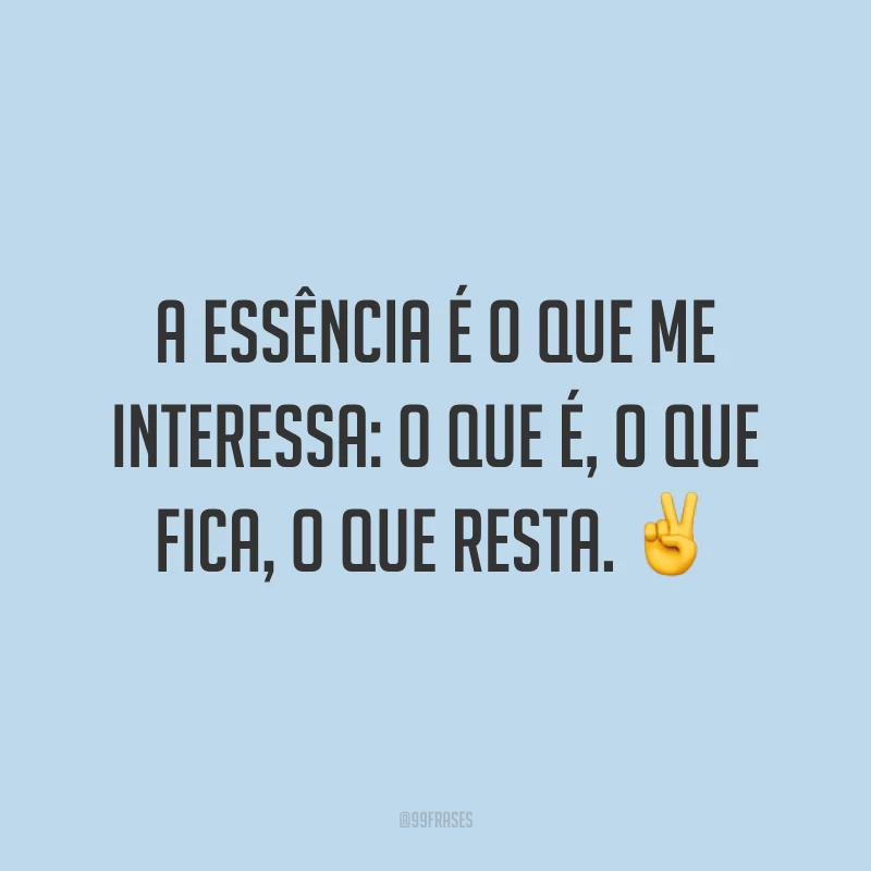 A essência é o que me interessa: o que é, o que fica, o que resta. ✌️