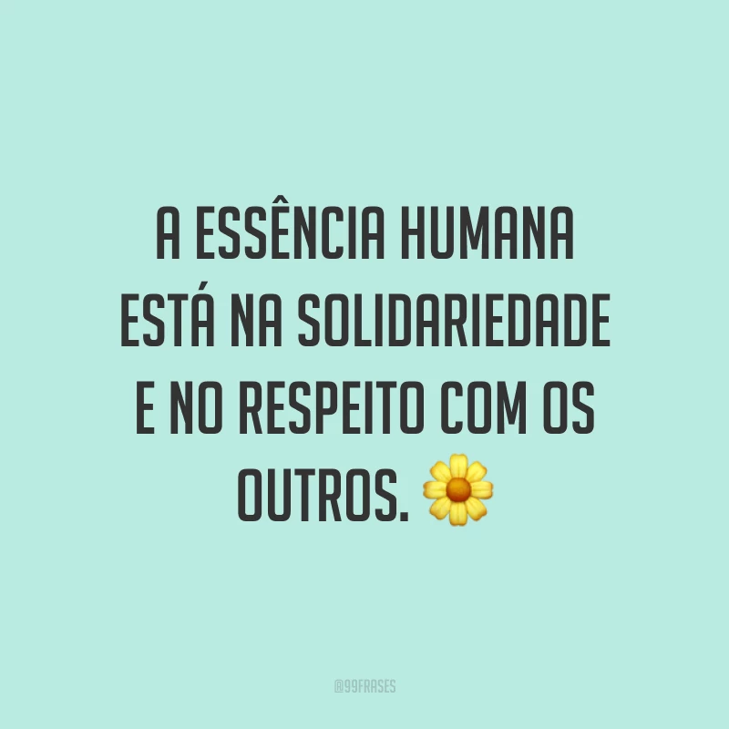 A essência humana está na solidariedade e no respeito com os outros. 🌼