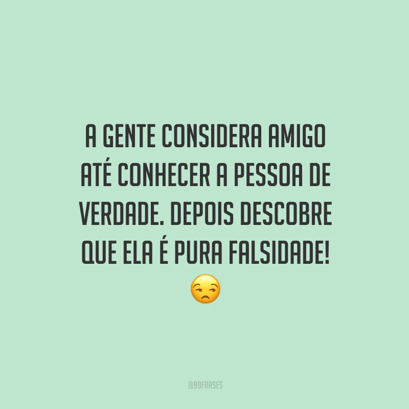 A gente considera amigo até conhecer a pessoa de verdade. Depois descobre que ela é pura falsidade! 