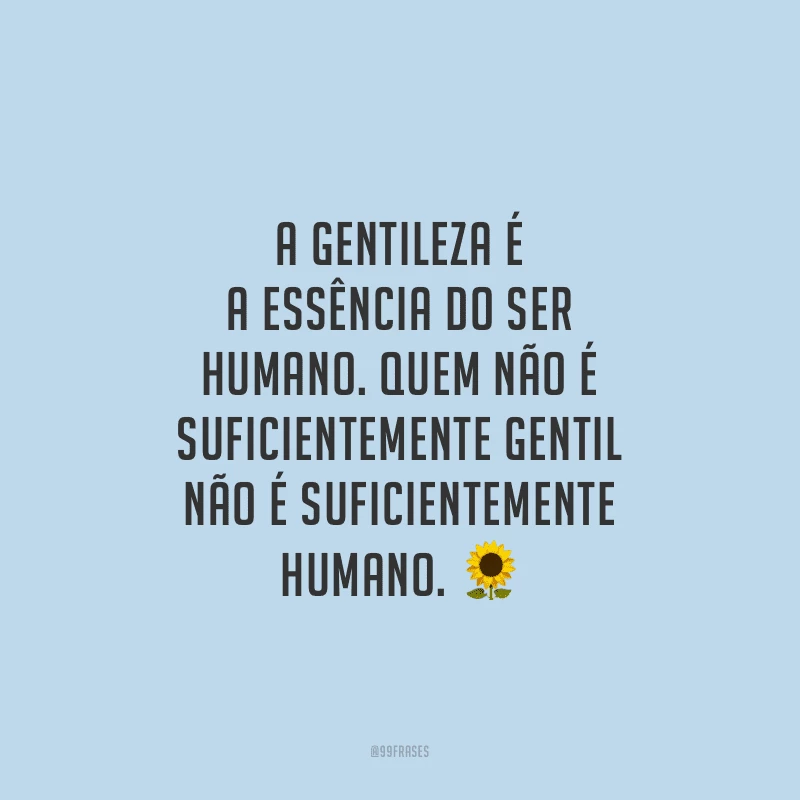 A gentileza é a essência do ser humano. Quem não é suficientemente gentil não é suficientemente humano.