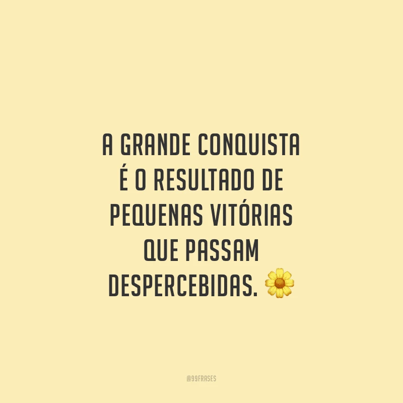 A grande conquista é o resultado de pequenas vitórias que passam despercebidas.