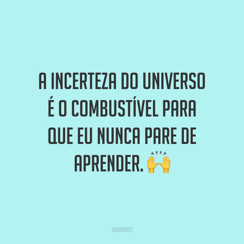 A incerteza do universo é o combustível para que eu nunca pare de aprender.