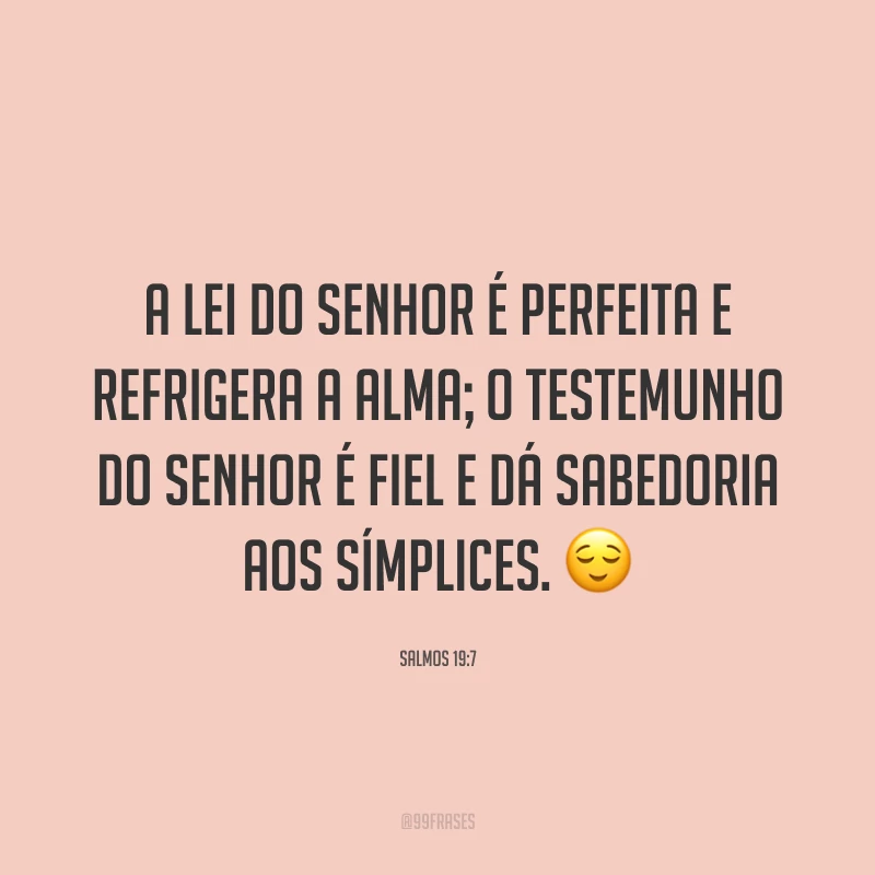 A lei do Senhor é perfeita e refrigera a alma; o testemunho do Senhor é fiel e dá sabedoria aos símplices. 😌