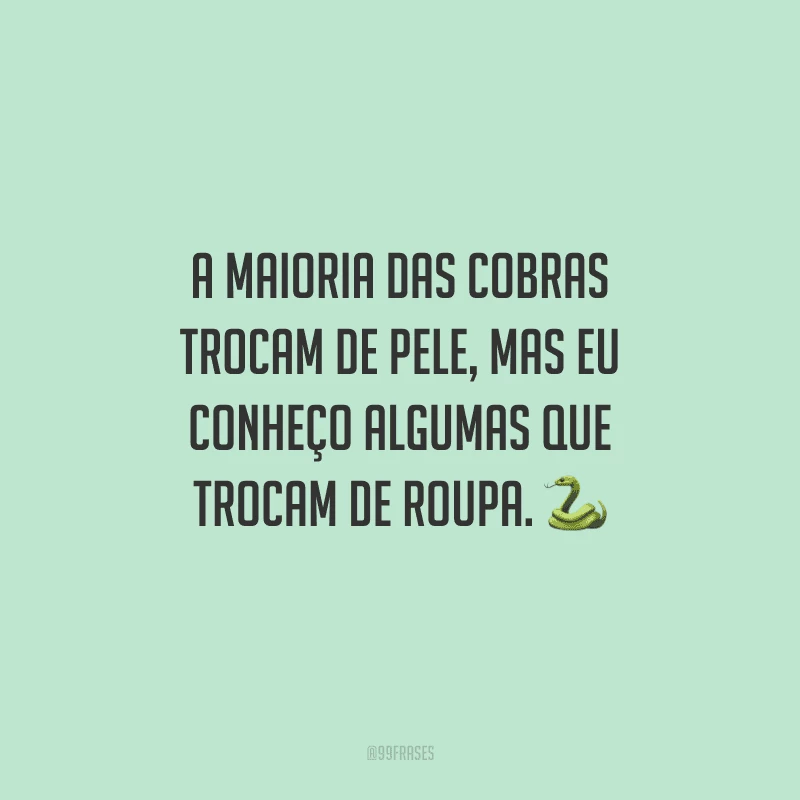 A maioria das cobras trocam de pele, mas eu conheço algumas que trocam de roupa.