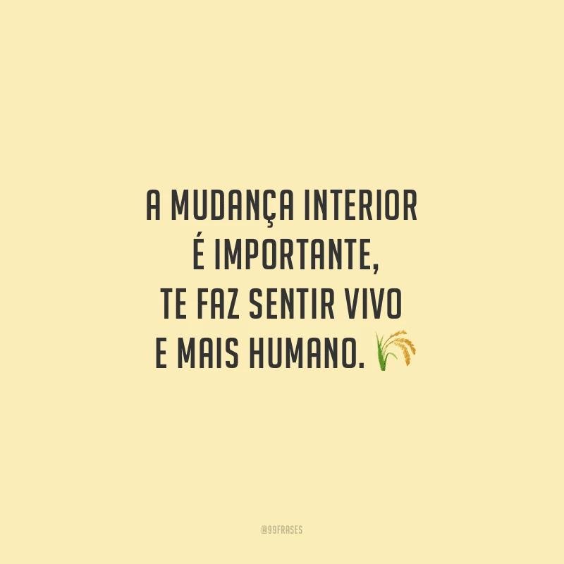 A mudança interior é importante, te faz sentir vivo e mais humano.