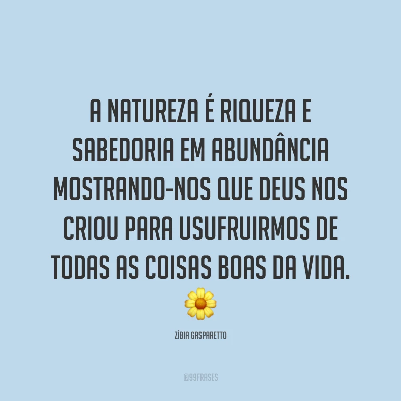 A natureza é riqueza e sabedoria em abundância mostrando-nos que Deus nos criou para usufruirmos de todas as coisas boas da vida. 🌼