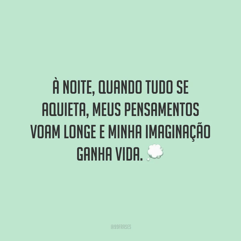 À noite, quando tudo se aquieta, meus pensamentos voam longe e minha imaginação ganha vida.