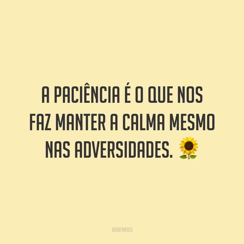 A paciência é o que nos faz manter a calma mesmo nas adversidades. 🌻