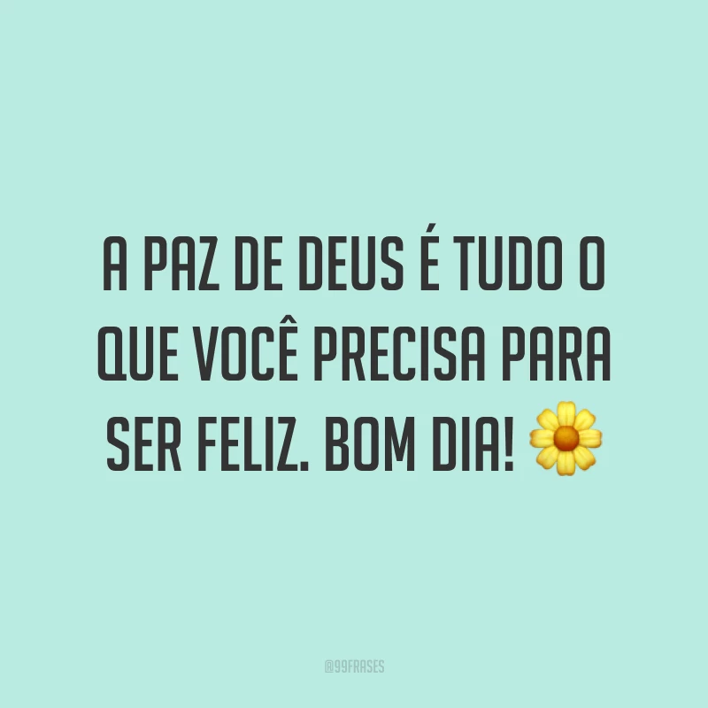 A paz de Deus é tudo o que você precisa para ser feliz. Bom dia! ?