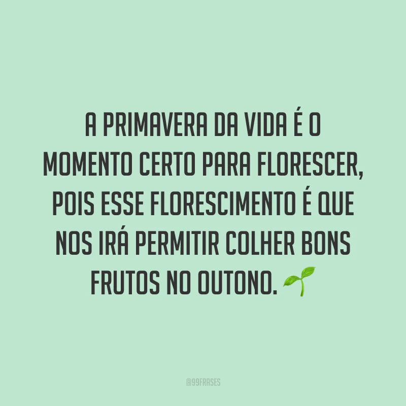 A primavera da vida é o momento certo para florescer, pois esse florescimento é que nos irá permitir colher bons frutos no outono. ?