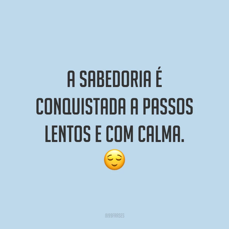 A sabedoria é conquistada a passos lentos e com calma. 😌