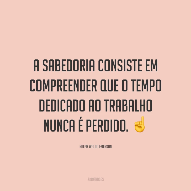 A sabedoria consiste em compreender que o tempo dedicado ao trabalho nunca é perdido. ☝️