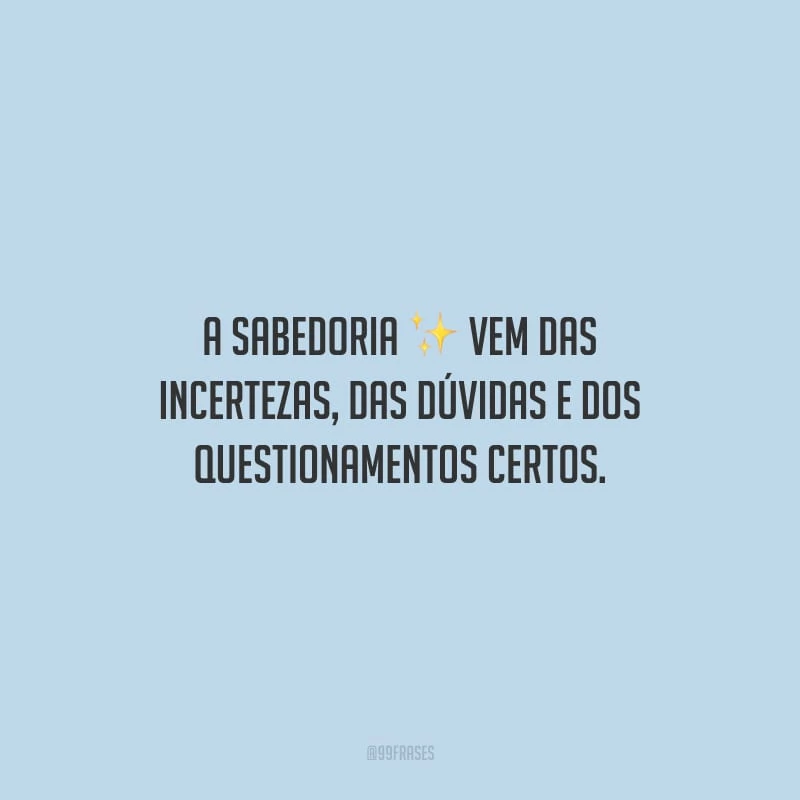 A sabedoria vem das incertezas, das dúvidas e dos questionamentos certos.