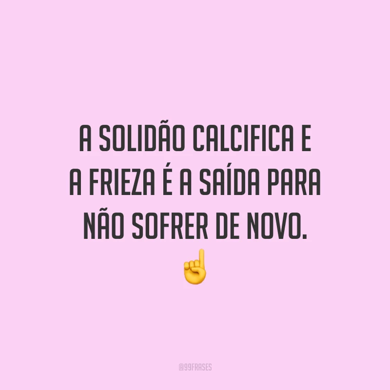 A solidão calcifica e a frieza é a saída para não sofrer de novo. ☝