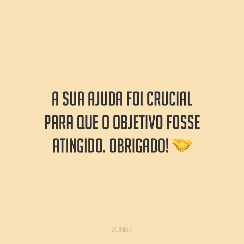 A sua ajuda foi crucial para que o objetivo fosse atingido. Obrigado!