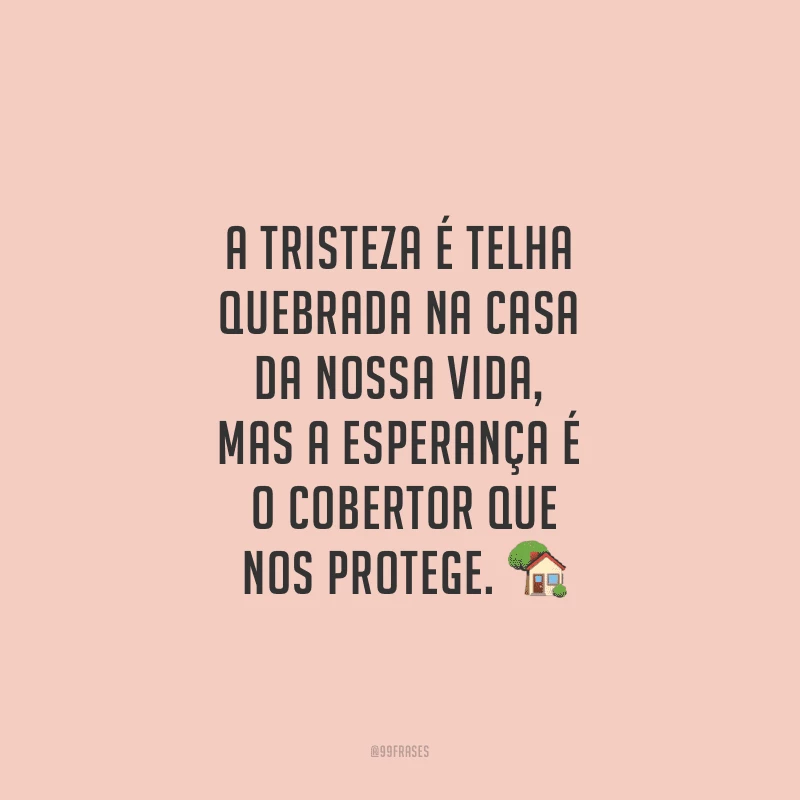 A tristeza é telha quebrada na casa da nossa vida, mas a esperança é o cobertor que nos protege.