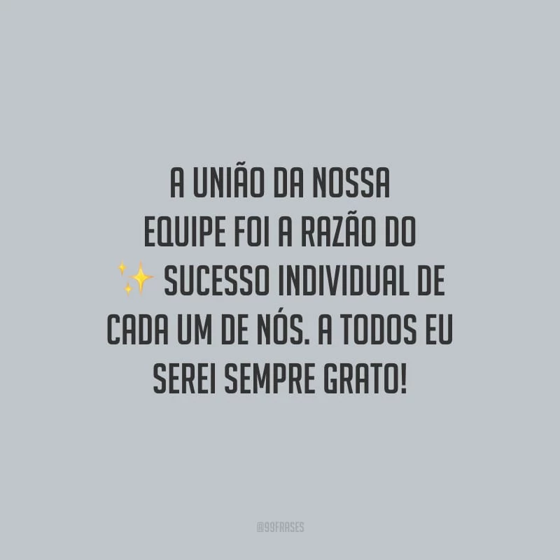 A união da nossa equipe foi a razão do sucesso individual de cada um de nós. A todos eu serei sempre grato!