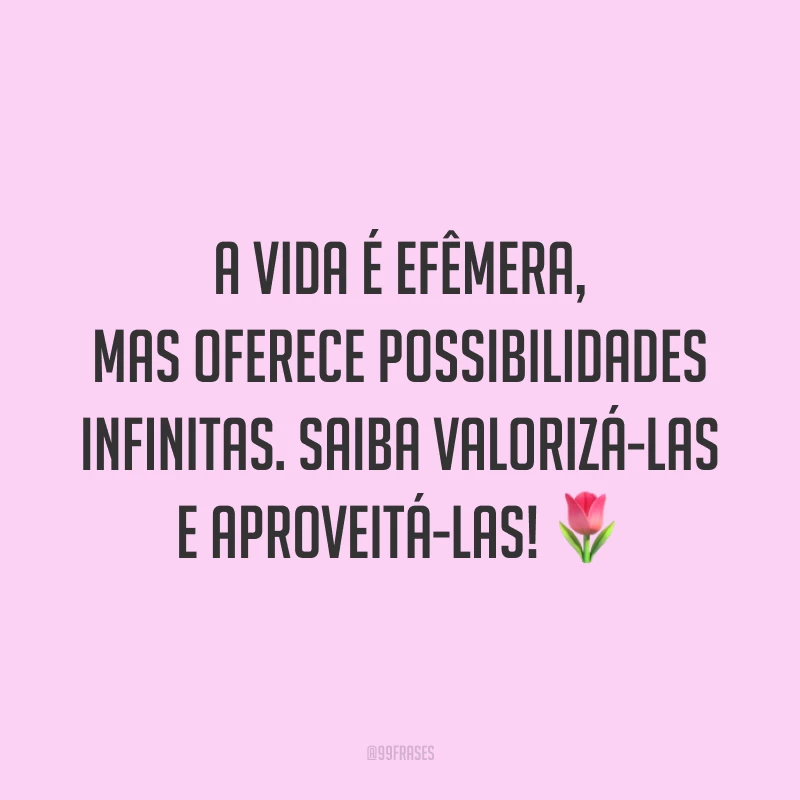 A vida é efêmera, mas oferece possibilidades infinitas. Saiba valorizá-las e aproveitá-las! 🌷