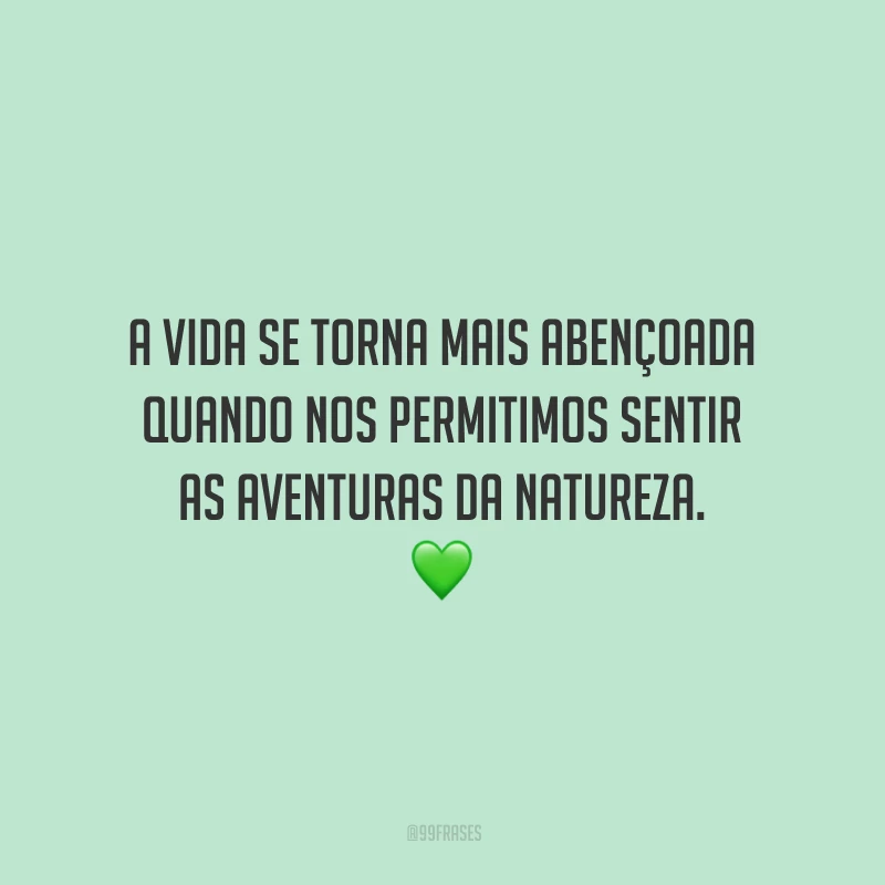 A vida se torna mais abençoada quando nos permitimos sentir as aventuras da natureza.