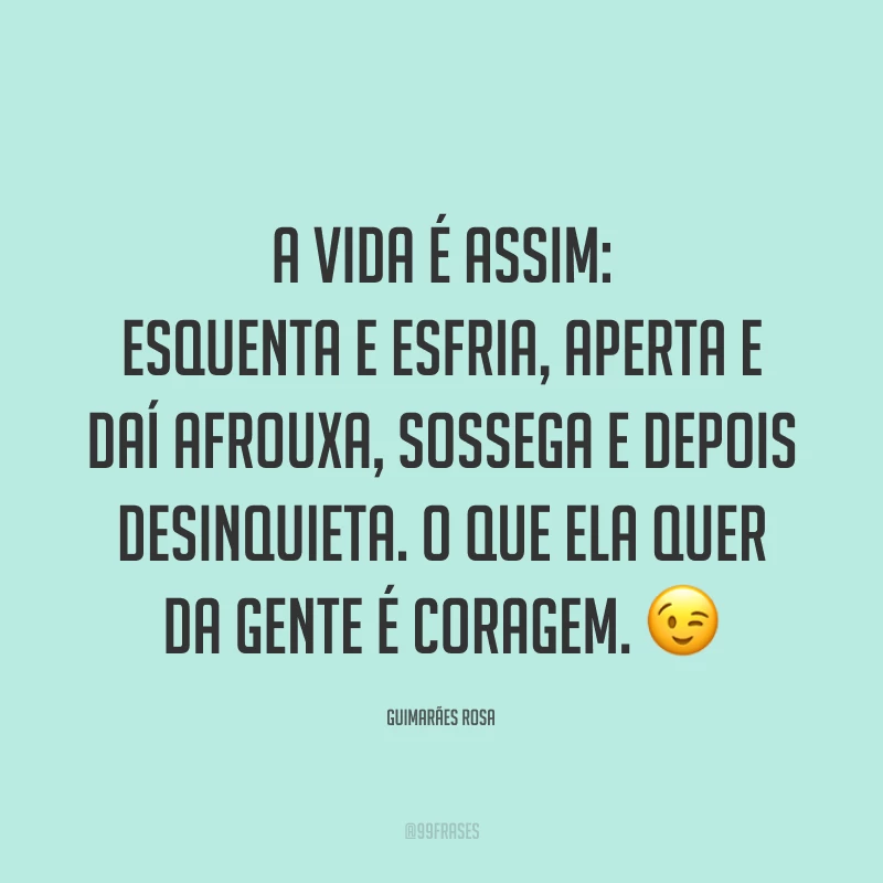 A vida é assim: esquenta e esfria, aperta e daí afrouxa, sossega e depois desinquieta. O que ela quer da gente é coragem. 😉
