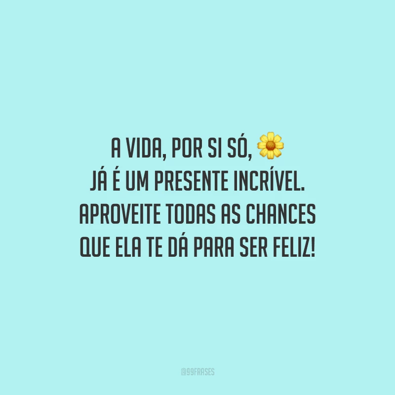 A vida, por si só, já é um presente incrível. Aproveite todas as chances que ela te dá para ser feliz!