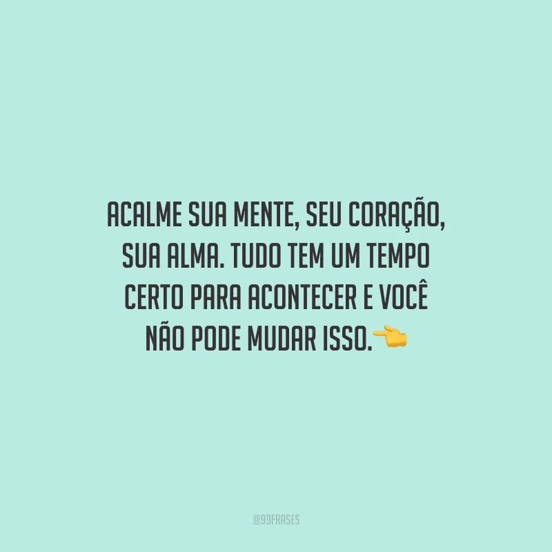 Acalme sua mente, seu coração, sua alma. Tudo tem um tempo certo para acontecer e você não pode mudar isso.