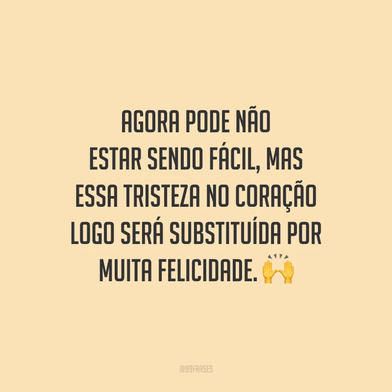 Agora pode não estar sendo fácil, mas essa tristeza no coração logo será substituída por muita felicidade.